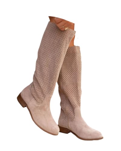 dalamirra Damen Stiefel Western Style Wildleder Cowboystiefel Lochmuster Bohemian Chic Sommerstiefel von dalamirra