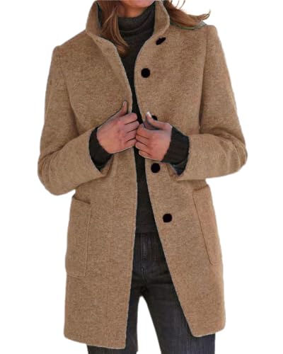 dalamirra Damen Trench Mantel Langarm Winterjacke Schlanke Knöpfe Mantel Warme Übergangsjacke Wintermantel Herbstjacke Parka mit Reverskragen Wollmantel von dalamirra
