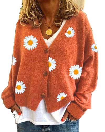 dalamirra Damen V-Ausschnitt Kurzer Cardigan Graphic Strickjacken Mit Knöpfen Lose Lange Ärmel Outwear Winter Cardigan Kurze Warme Strickpullover Tops Für Herbst Modische Wolken Pullover Mantel von dalamirra