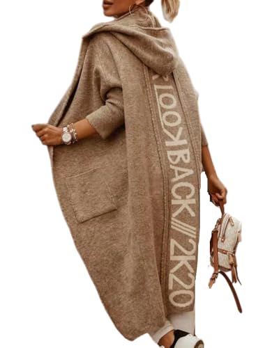 dalamirra Damen Winter Cardigan Elegante offene Langärmel Strickpullover Outwear Herbst Warme Strickmantel Chunky Kapuzenjacke von dalamirra
