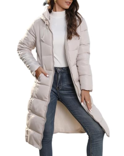 dalamirra Damen Winter Daunenjacke Langer Mantel Mit Kapuze - Gesteppte Warme Outdoor Jacke Mit Reißverschluss - Lange Winterjacke Verdickter Mantel von dalamirra