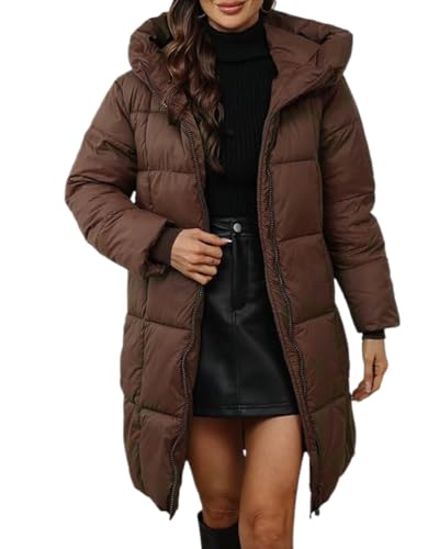 dalamirra Damen Winter Mantel Gesteppt Mit Kapuze - Langer Warmer Reißverschluss Outdoor Jacke - Plain Verdickter Winterjacke Oberbekleidung von dalamirra