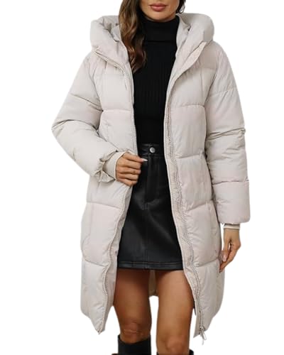 dalamirra Damen Winter Mantel gesteppt Kapuze Langer Mantel gesteppt Winter Warme Oberbekleidung Outdoor Jacke gesteppt Mantel Reißverschluss Plain Lange warme Winterjacke Verdickter Mantel von dalamirra