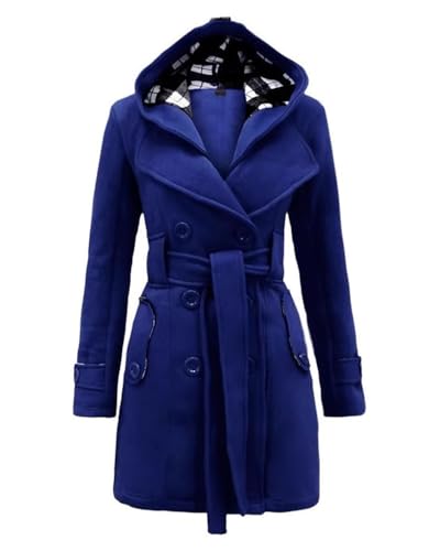 dalamirra Damen Winter Warmer Mantel Lang mit Kapuze Doppelreihiger Revers Winterjacke Solide Farbe Trench Coat Outwear mit Taschen Gürtel Übergang Mantel Winter Elegante Dicke Outdoor Jacke von dalamirra