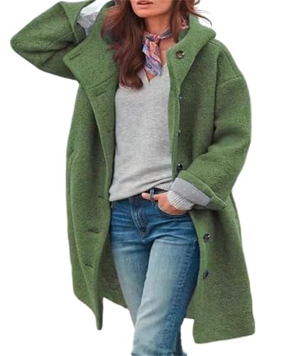 dalamirra Damen Winter Wolle Mantel Kapuze Trenchcoat Elegante Übergangsjacke Einfarbige Casual Jacke mit Taschen Lose Winter Warme Jacke Casual Jacke Kapuze Wollmantel von dalamirra