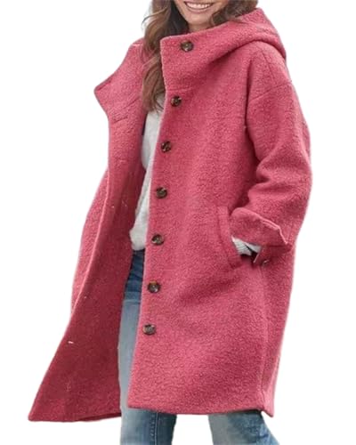 dalamirra Damen Winter Wolle Mantel Kapuze Trenchcoat Elegante Übergangsjacke Einfarbige Casual Jacke mit Taschen Lose Winter Warme Jacke Casual Jacke Kapuze Wollmantel von dalamirra