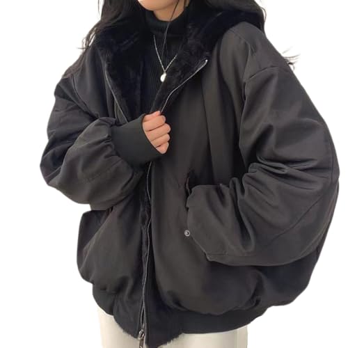 dalamirra Damen Winterjacke Parka mit Pelzhaube Warmes Fleece gefüttert Doppelseitiger Wintermantel Außenjacke auf beiden Seiten Parka Warme Mode Lange Ärmel Jacke von dalamirra