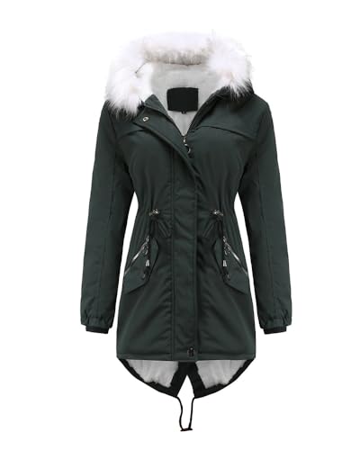 dalamirra Damen Winterjacke elegante lange gesteppte Jacke gefüttert mit winddichtem Winterparka Pelz Kapuzen Reißverschluss einfarbige lange warme Winterjacke dicke Kapuzenjacke von dalamirra