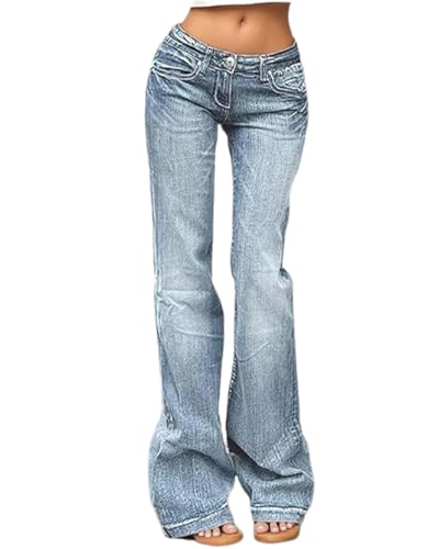 dalamirra Damen hohe Taille Vintage Denim Hosen Stretch Flared Y2K Casual Streetwear Bootcut Jeans von dalamirra