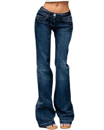 dalamirra Damen hohe Taille Vintage Denim Hosen Stretch Flared Y2K Casual Streetwear Bootcut Jeans von dalamirra