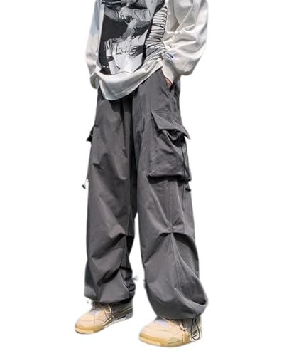 dalamirra Herren Cargohosen Hiphop Sporthose Damen Baggy Hosen Y2K Track Hosen Fallschirmhose Jogging Bottoms Streetwear Elastische Taille Hosen mit Taschen von dalamirra