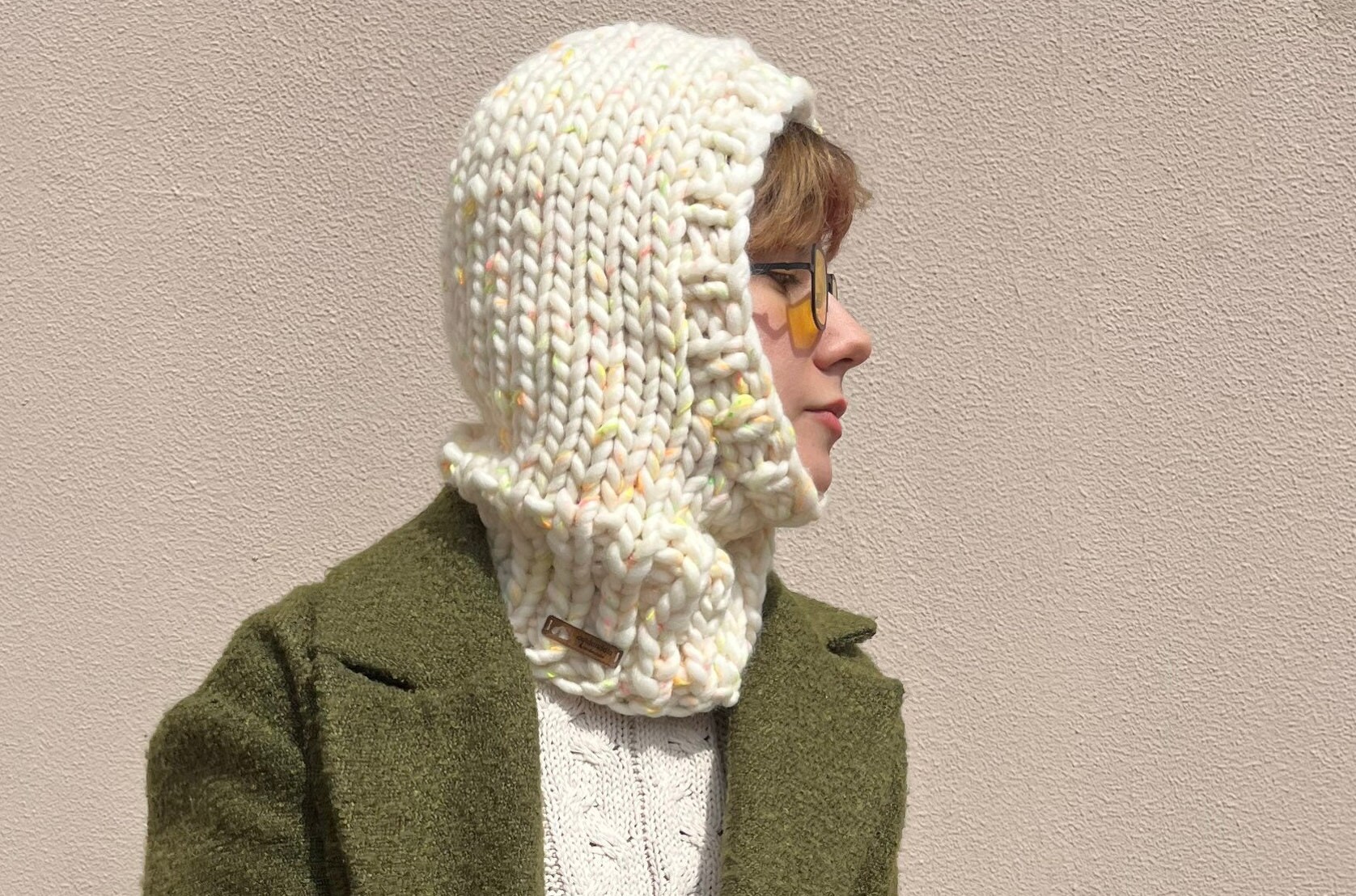 Grobstrick Balaclava, Handgestrickte Reine Wolle Kuschelig Weiche Gestrickte Kapuze, 100% Wintermütze, Unisex Balaclava von daldandala