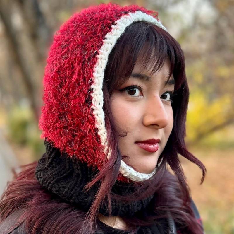 Handgefertigte Rote Gestrickte Balaclava Boho Winter Kopfbedeckung von daldandala