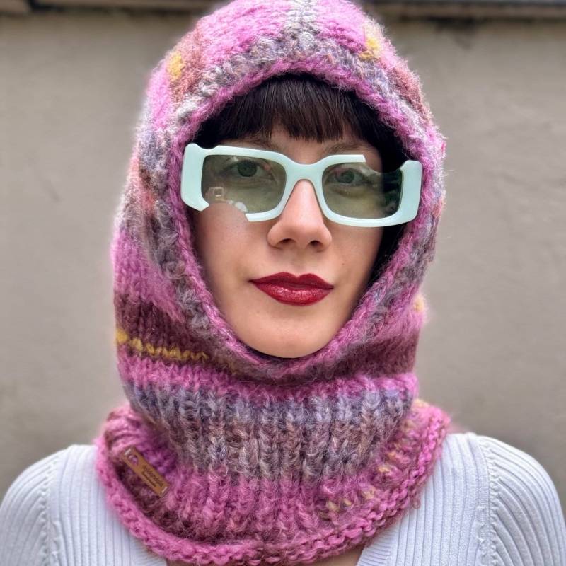Mohair Balaclava Bunte Handgestrickte Oversize Kapuze Pink Lila Super Weich Und Warm von daldandala