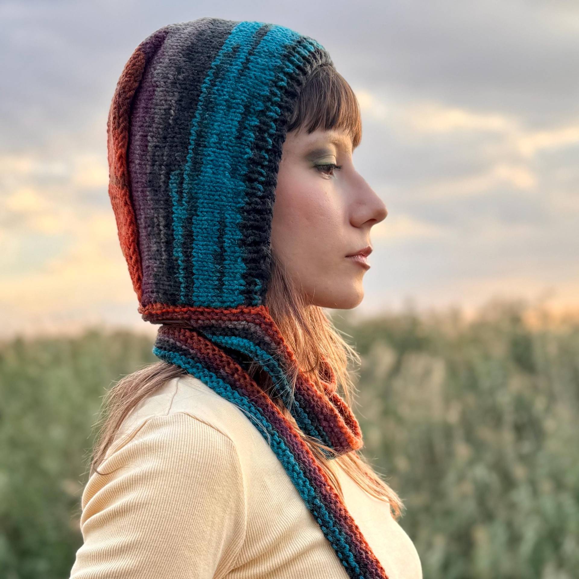 Mütze Aus Wollmischung Mit Langen Trägern Erdfarben Handgestrickte von daldandala