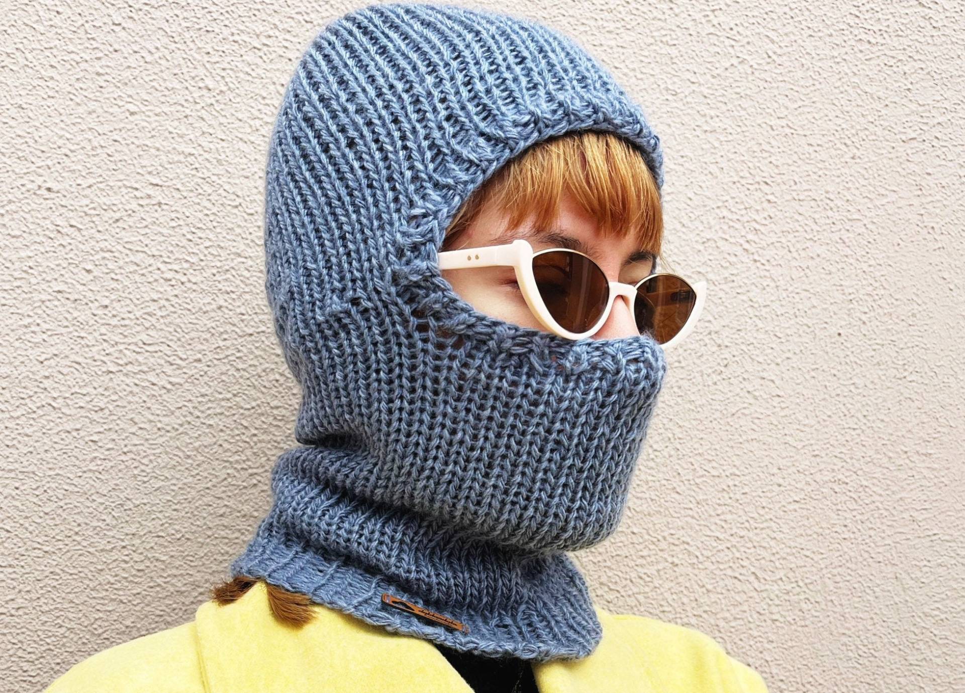 Unisex Balaclava Gestrickt, Stein Blau Balaclava, Gestrickte Helm Für Winter, Wolle Ski, Bequeme Handmade Haube, Steinblaue von daldandala