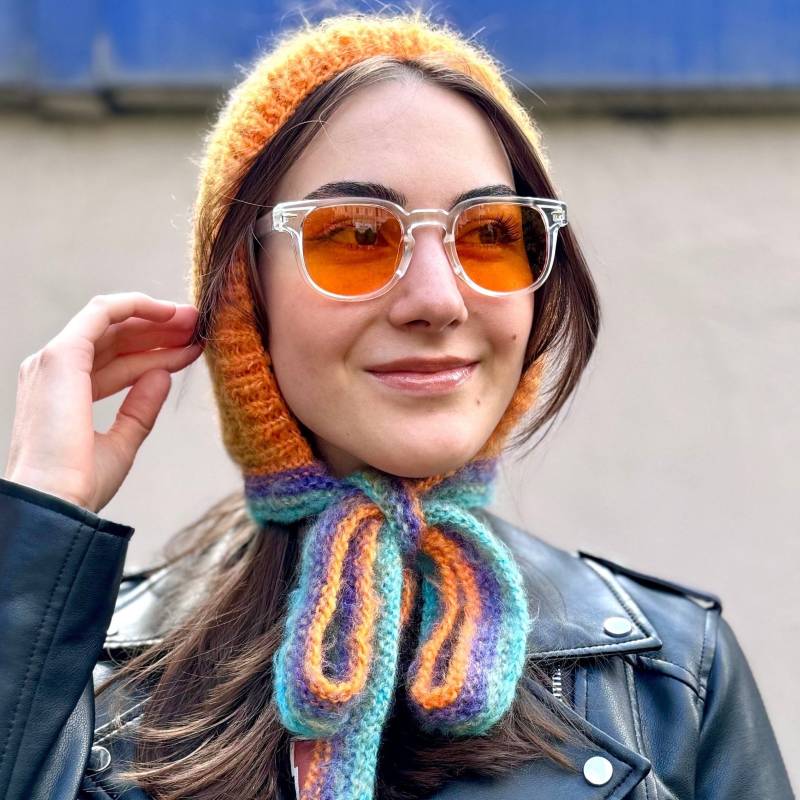 Handgestrickte Mohair Balaclava Mütze Orange Lila Erwachsene Wintermütze von daldandala