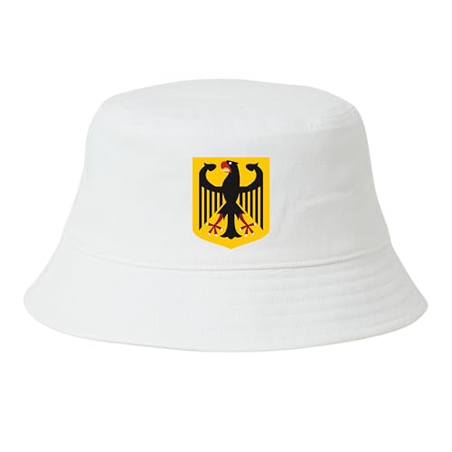 Deutschland Hut EM Fußball 2024 Herren Damen Anglerhut Fischerhut Bucket Hat Europameisterschaft Germany Fanartikel DE Public Viewing EM Deko Kappe Mütze Männer Frauen Fussball weiß Adler Wappen von dalerno