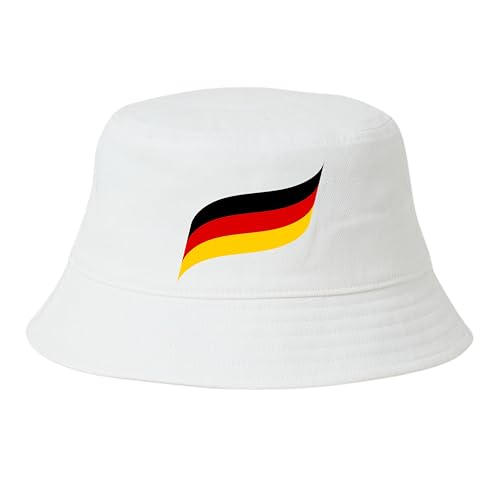 Deutschland Hut EM Fußball 2024 Herren Damen Anglerhut Fischerhut Bucket Hat Europameisterschaft Germany Fanartikel DE Public Viewing EM Deko Kappe Mütze Männer Frauen Fussball weiß Flagge geschwungen von dalerno