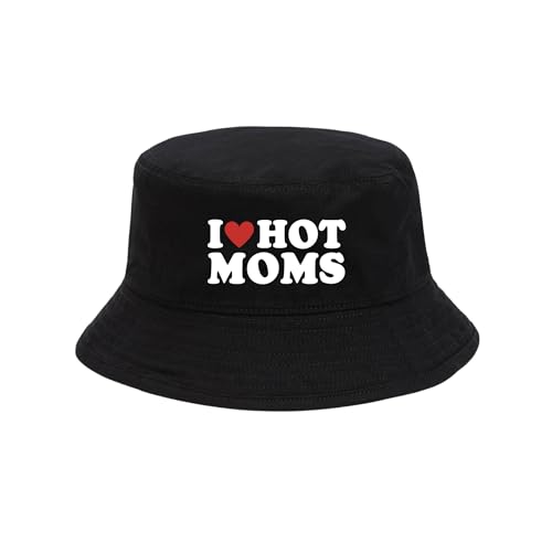 I Love Hot Moms Hut Mallorca Hut Saufen Mallorca Fischerhut Lustiger Hut Bucket Hat Alkohol Feiern Party Junggesellen-Abschied Anglerhut Sommerhut Bier Festival (Baumwollmischung, Schwarz) von dalerno