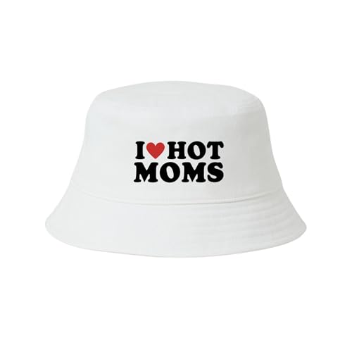 I Love Hot Moms Hut Mallorca Hut Saufen Mallorca Fischerhut Lustiger Hut Bucket Hat Alkohol Feiern Party Junggesellen-Abschied Anglerhut Sommerhut Bier Festival (Baumwollmischung, Weiß) von dalerno
