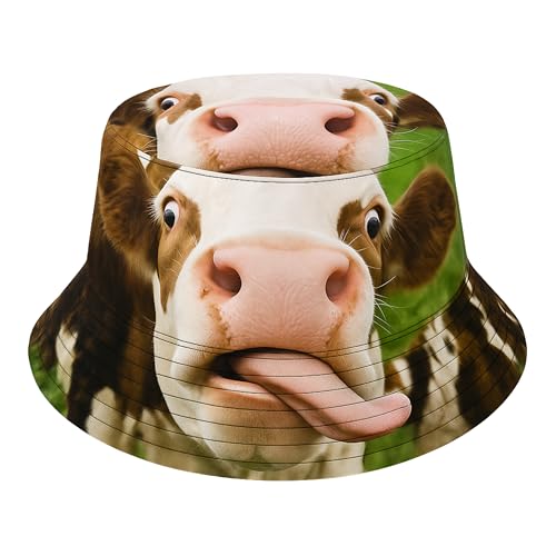 Kuh Hut Dorfkind Bucket Hat lustig | Fischerhut mit Kuhkopf für Damen & Herren | Tiermotiv Sommerhut Festival Kappe | Anglerhut Bauernhof Geschenk Tierfreunde Unisex Kopfbedeckung Saufen JGA von dalerno