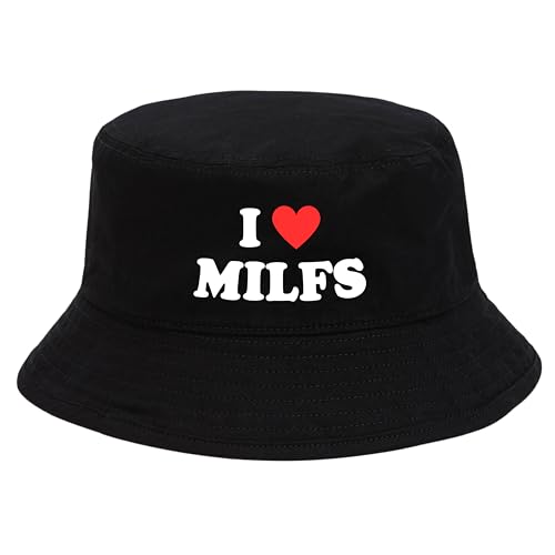 Lustiger Fischerhut Buckethat I Love Milfs Strandhut Fischerhut Mallorca Junggesellenabschied Party Feiern Festival Hut Sonnenhut Goldstrand Fischermütze Baumwolle Anglerhut Hut Kappe Mütze schwarz von dalerno