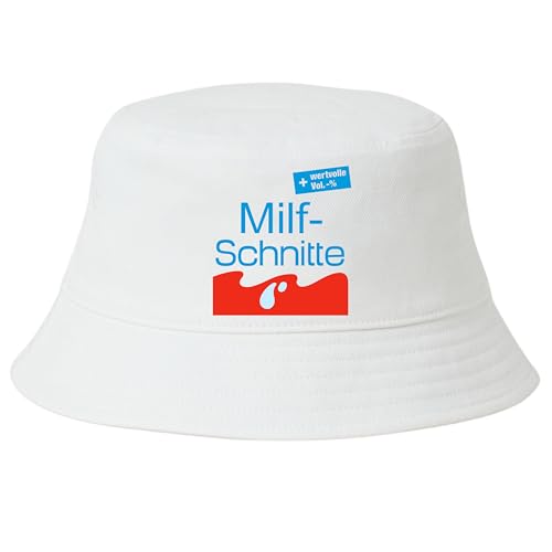 dalerno Lustiger Hut Milf-Schnitte Hut Weiß – Lustiger Fischerhut für Männer & Frauen – Sommerhut mit Spruch – Festival, Strand & Party Accessoire – 100 % Baumwolle – Unisex Sonnenhut Bucket Hat von dalerno