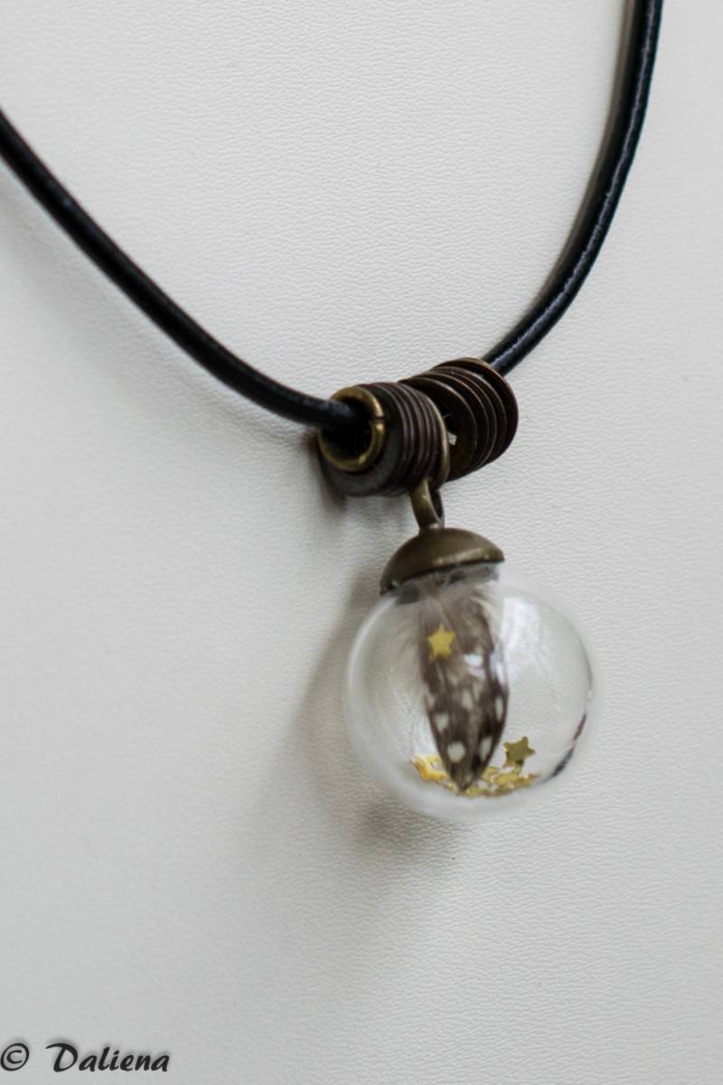 Glas Kugel Schatz Halskette Mit Feder Und Sterne, Halskette, | Klein Glas Kugel Schatz Halskette Mit Feder Und Sterne, Halskette, | Klein von dalienadesigns