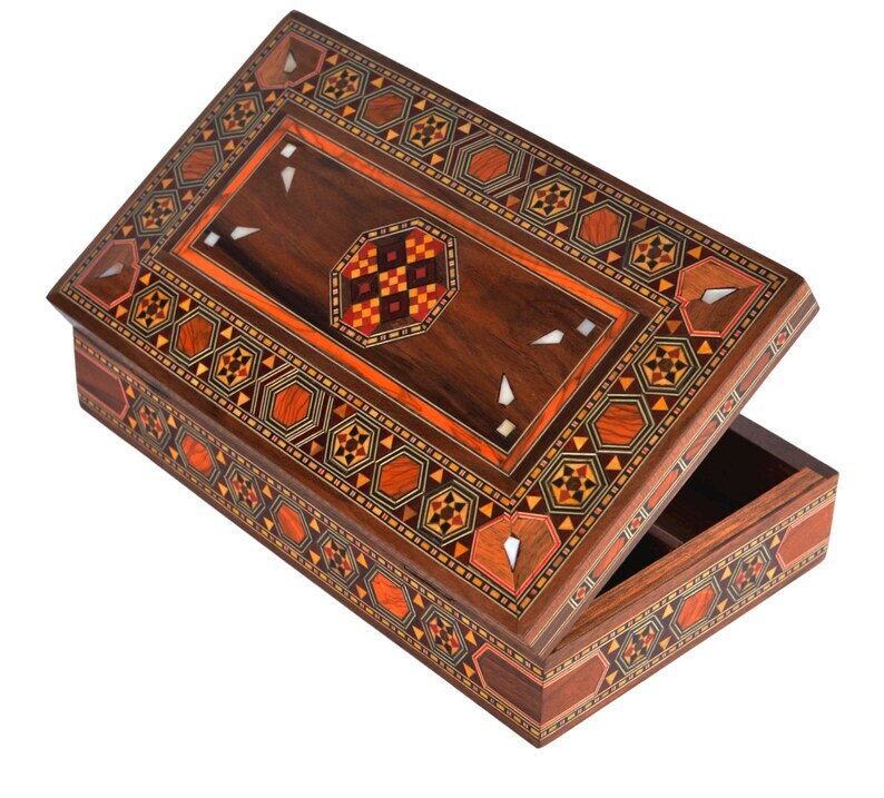 Handmade Wedding Jewelry Box - Large Wooden Keepsake Storage Mother Of Pearl Inlay Modern Decorative Gift For Christmas Or Anniversary von damaschmagiceast