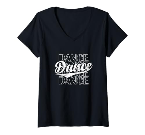 Damen Geschichtetes Tanz-Skriptdesign T-Shirt mit V-Ausschnitt Damen Geschichtetes Tanz-Skriptdesign T-Shirt mit V-Ausschnitt von dance layered script design modern silhouette