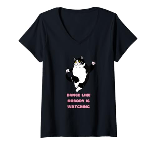 Damen tanze als würde niemand zuschauen, Katze T-Shirt mit V-Ausschnitt von dance like nobody watching cat
