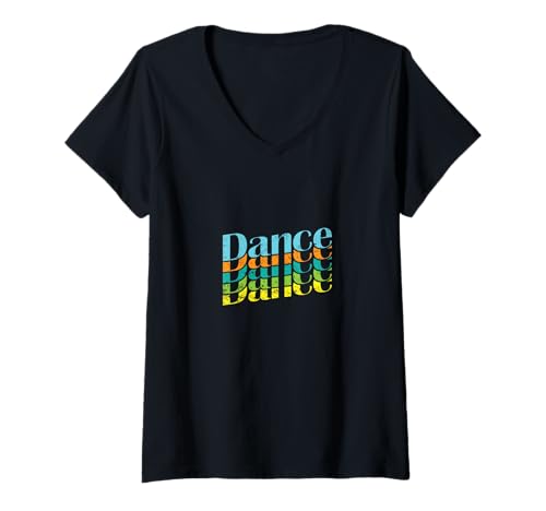 Damen Dance Reflection Gradient Typografie T-Shirt mit V-Ausschnitt von dance reflection gradient typography mirrored text