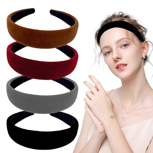 Haarreifen Damen, Dancepandas 4 Stück Gepolstertes Stirnband Breit Samtstoff Gepolstert Haarband Vintage Modisches Haarschmuck für Mädchen und Frauen Geburtstagsgeschenk von dancepandas