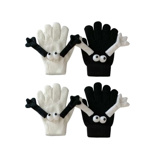 dancepandas 2 Paar Strickhandschuhe Kinder,Winter Kinder Gestrickte Handschuhe Stretch Vollfinger Warme,Magnetischer Händedruck,Geeignet für Jungen und Mädchen im Alter Von 3–10Jahren（Schwarz,Weiß） von dancepandas