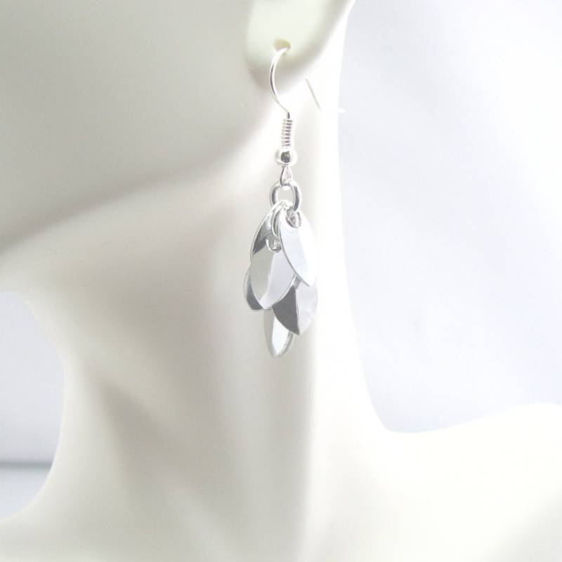 Kaskadenkettemaille Ohrringe - Silber Spiegel von dancingleafstudios