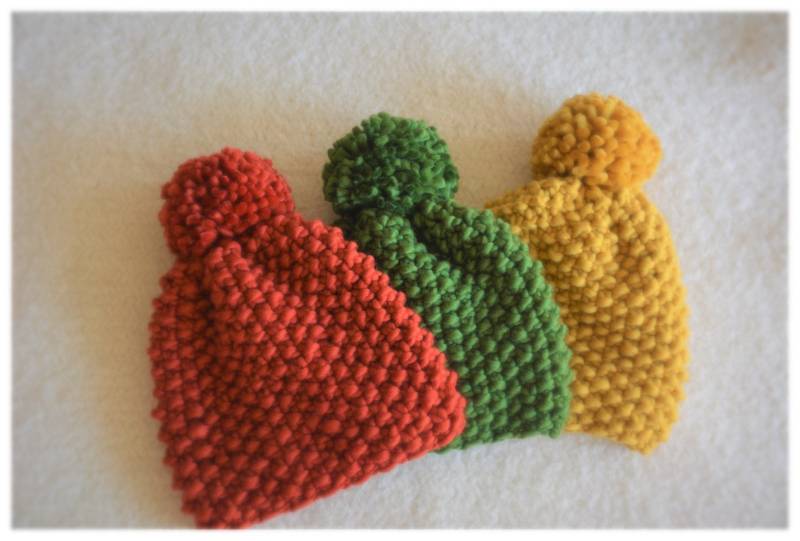 Dicke Grobstrick Mütze, Gebrannte Orange, Extrafeine Merino Wolle Bommel Mütze Gestrickt von danielastange