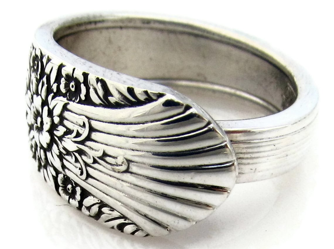 Löffel Ring 1935 Ringelblume Oder Silbernebel, Bandstil Floral, Silberschmuck von dankartistry