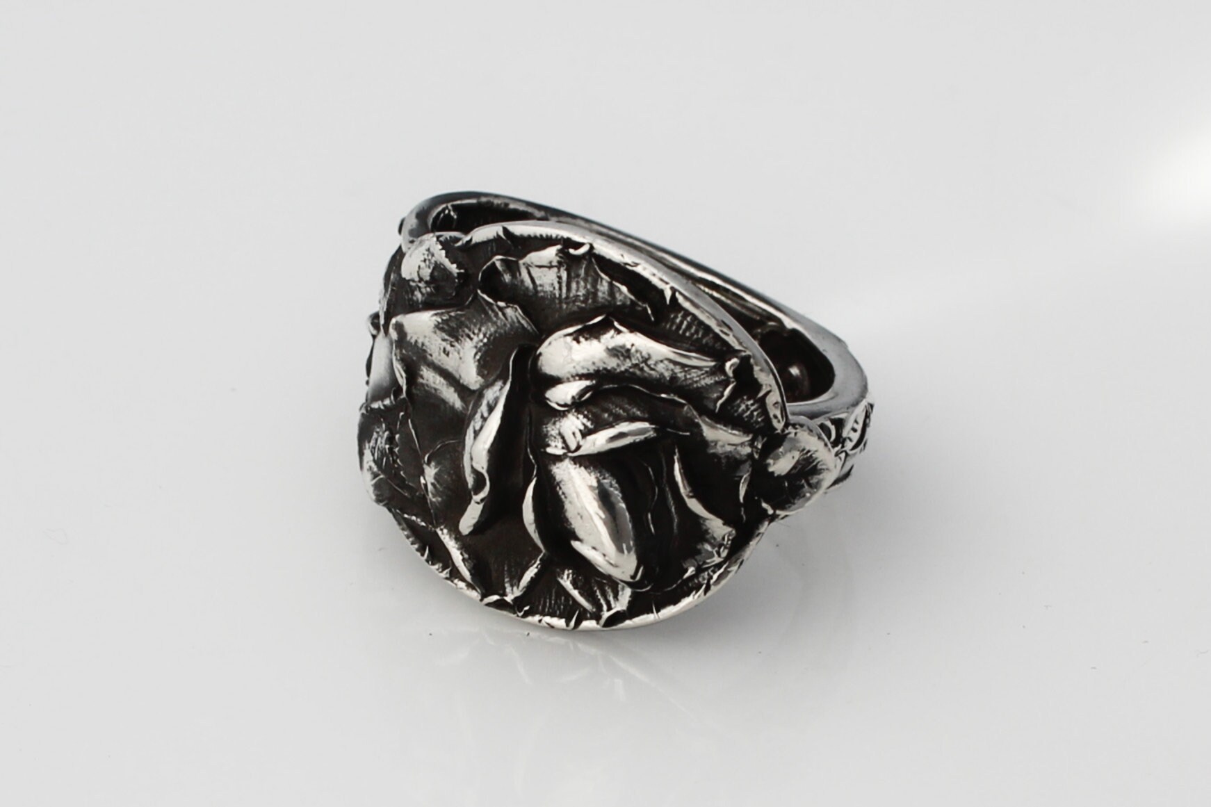 Rose Schwerer Sterling Silber Löffel Ring Mit Hohem Detail von dankartistry