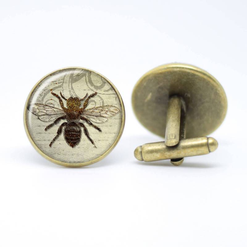 Arbeiter Biene Manschettenknöpfe in Bronze/Silber Fassung Schwarzer Geschenkbox Präsentiert von dapperchaps