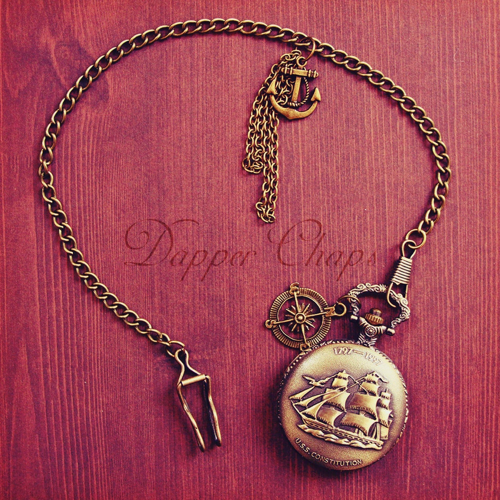 Maritime Taschenuhr Aus Bronze Schiff, Kompass & Anker - Weste Mit Kette Maritime Taschenuhr Aus Bronze Schiff, Kompass & Anker - Weste Mit Kette von dapperchaps