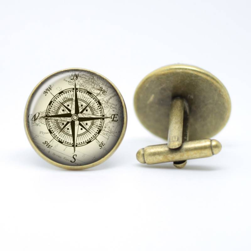 Vintage Kompass Manschettenknöpfe Bronze/Versilbert, Geschenkbox Inklusive von dapperchaps