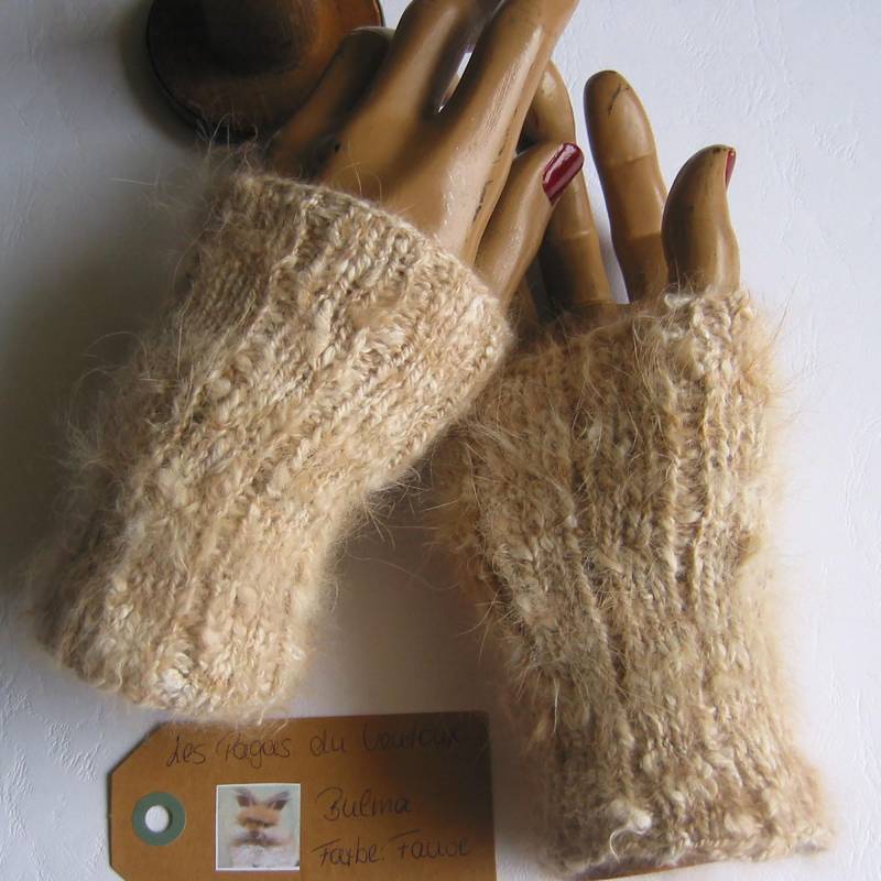 Handgestrickte Angora Fingerlose Handschuhe Handstulpen Manschetten Armstulpen Pulswärmer Ohne Naht 100% Angorawolle Ungefärbt Handgesponnen von darauffreueichmich