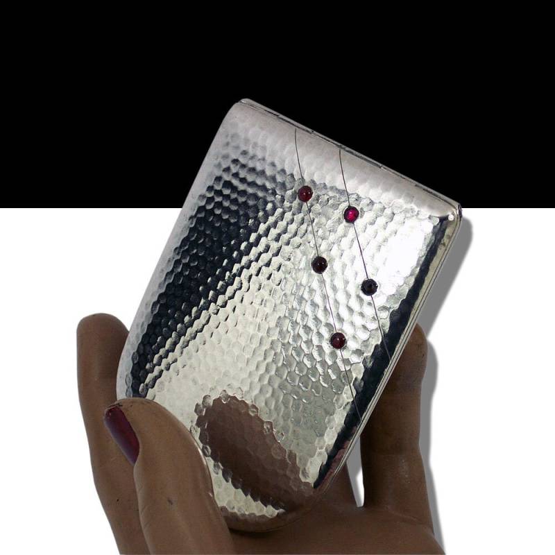 Vintage Antikes Seltenes Art-Deco Silber Zigarettenetui Visitenkarten Etui Kartenhalter Mit Edelsteine Punze 800 Halbmond Krone Und Vermeil von darauffreueichmich