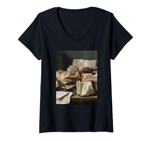 Damen dunkle akademie ästhetische buchliebhaberkunst T-Shirt mit V-Ausschnitt Damen dunkle akademie ästhetische buchliebhaberkunst T-Shirt mit V-Ausschnitt von dark academia aesthetic styles