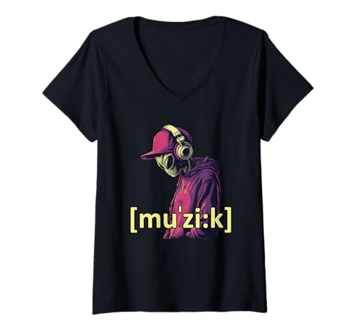 Damen Alien Music T-Shirt mit V-Ausschnitt Damen Alien Music T-Shirt mit V-Ausschnitt von dark alien creature love
