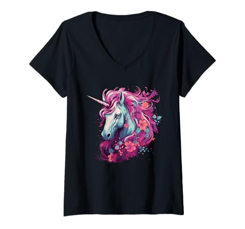 Damen Einhorn Fantasy T-Shirt mit V-Ausschnitt von dark unicorn love