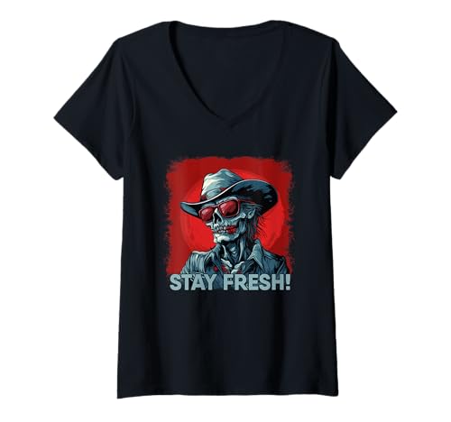 Damen Zombie Cowboy mit Spruch T-Shirt mit V-Ausschnitt von dark zombie cowboy from hell