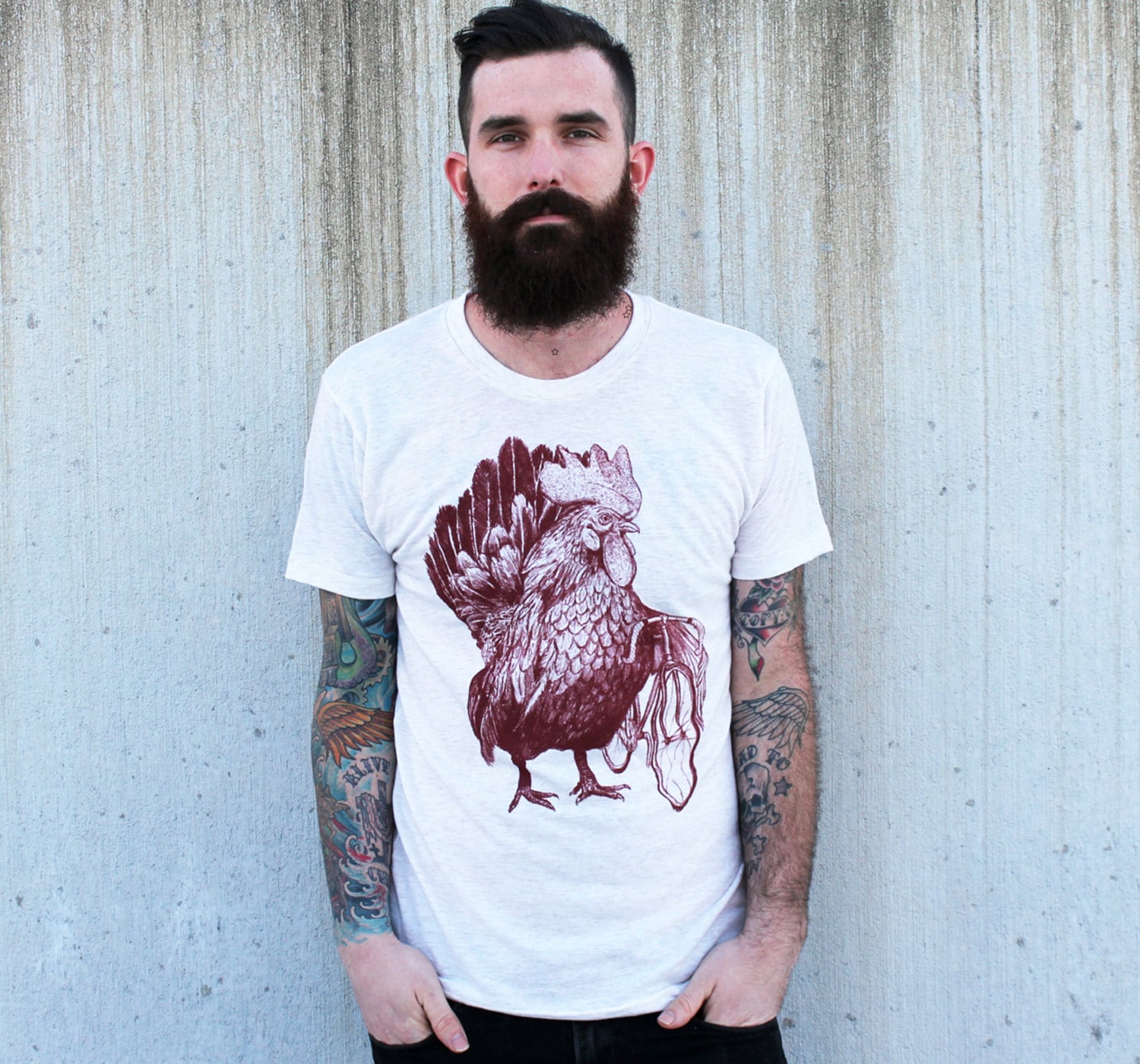 Huhn Reitfahrrad T-Shirt Handbedrucktes Unisex-T-Shirt von darkcycleclothing