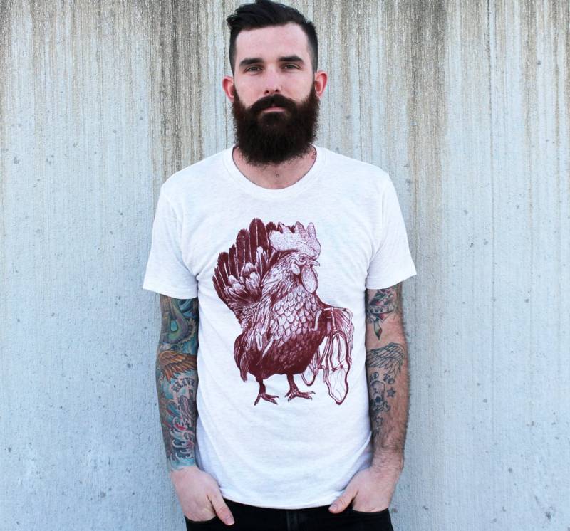 Huhn Reitfahrrad T-Shirt Handbedrucktes Unisex-T-Shirt von darkcycleclothing